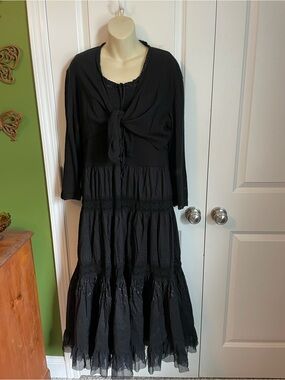 K Studio Collection Black Cotton Sleeveless Dress with Tie Cardigan 16 Vintage